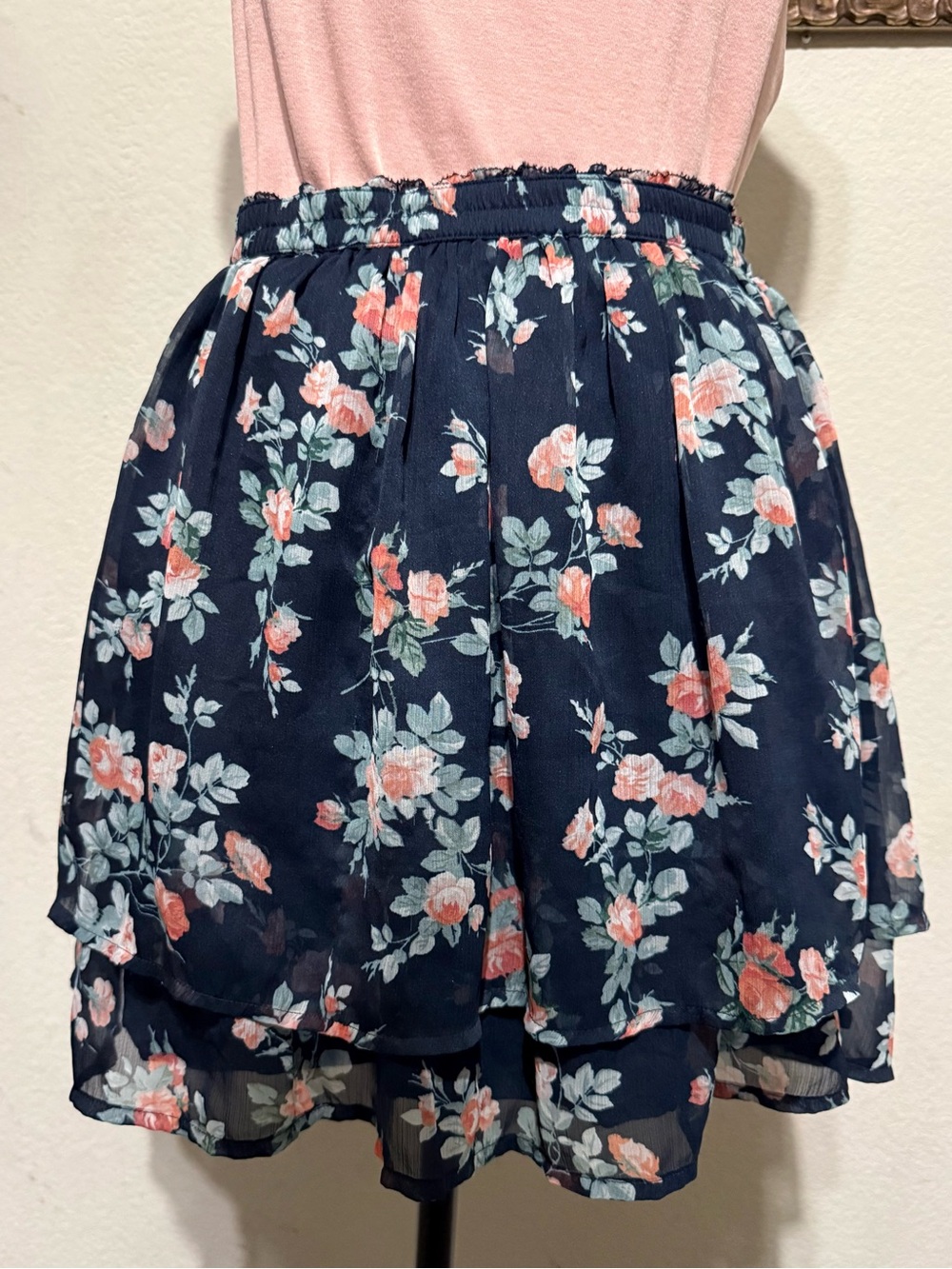 Abercrombie & Fitch Navy Floral Layered Skater Skirt